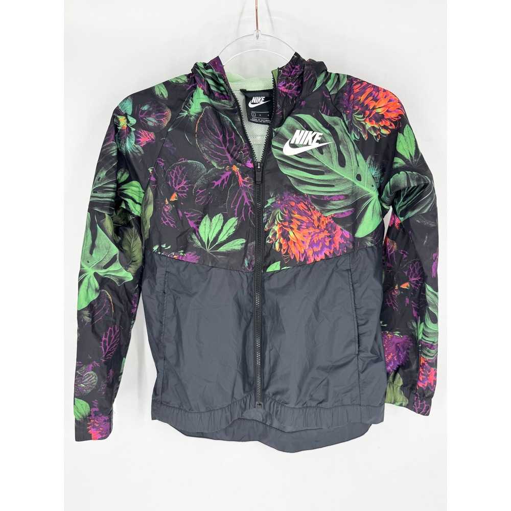 Nike Kids Windrunner Tropical Floral Print Hooded Jacket Black AQ8803-343 Large